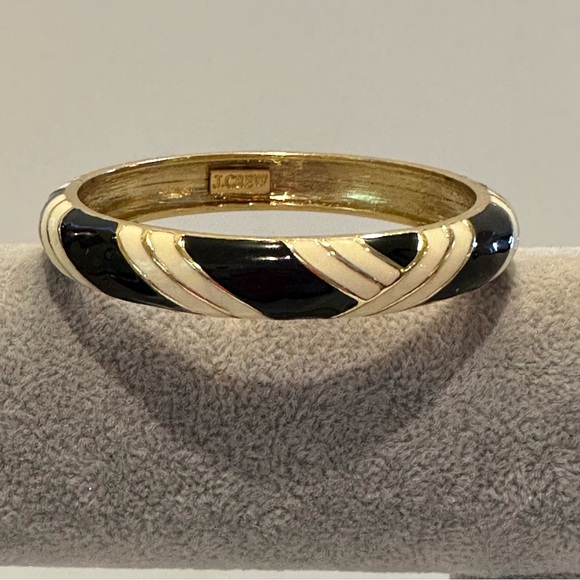 J. Crew Bracelet- Bangle style w/ hinged open Gold tone w/ black & white enamel - Picture 3 of 11